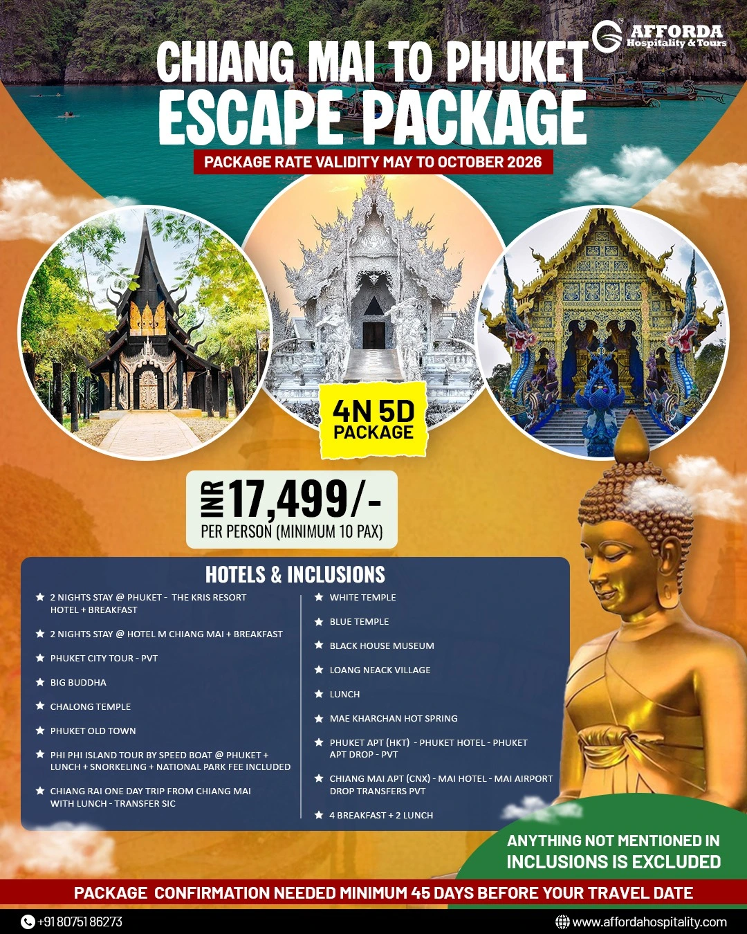 4 Nights 5 Days Chiang Mai to Phuket Escape Package with Phi Phi Island and Chiang Rai Tour