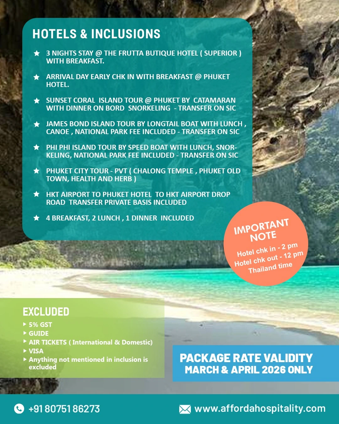 Phuket 3 Nights 4 Days Package Inclusions and Pricing March April 2026